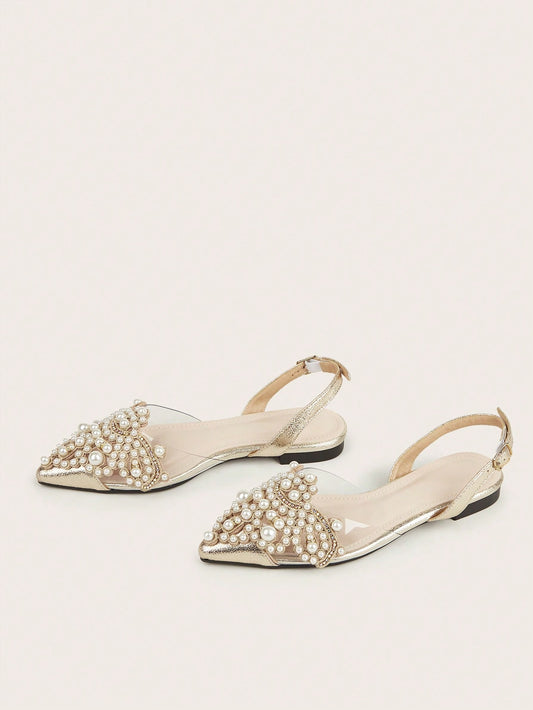 女士平底柔软舒适奢华闪亮水钻香槟色正装鞋适合派对和宴会woman party shoes